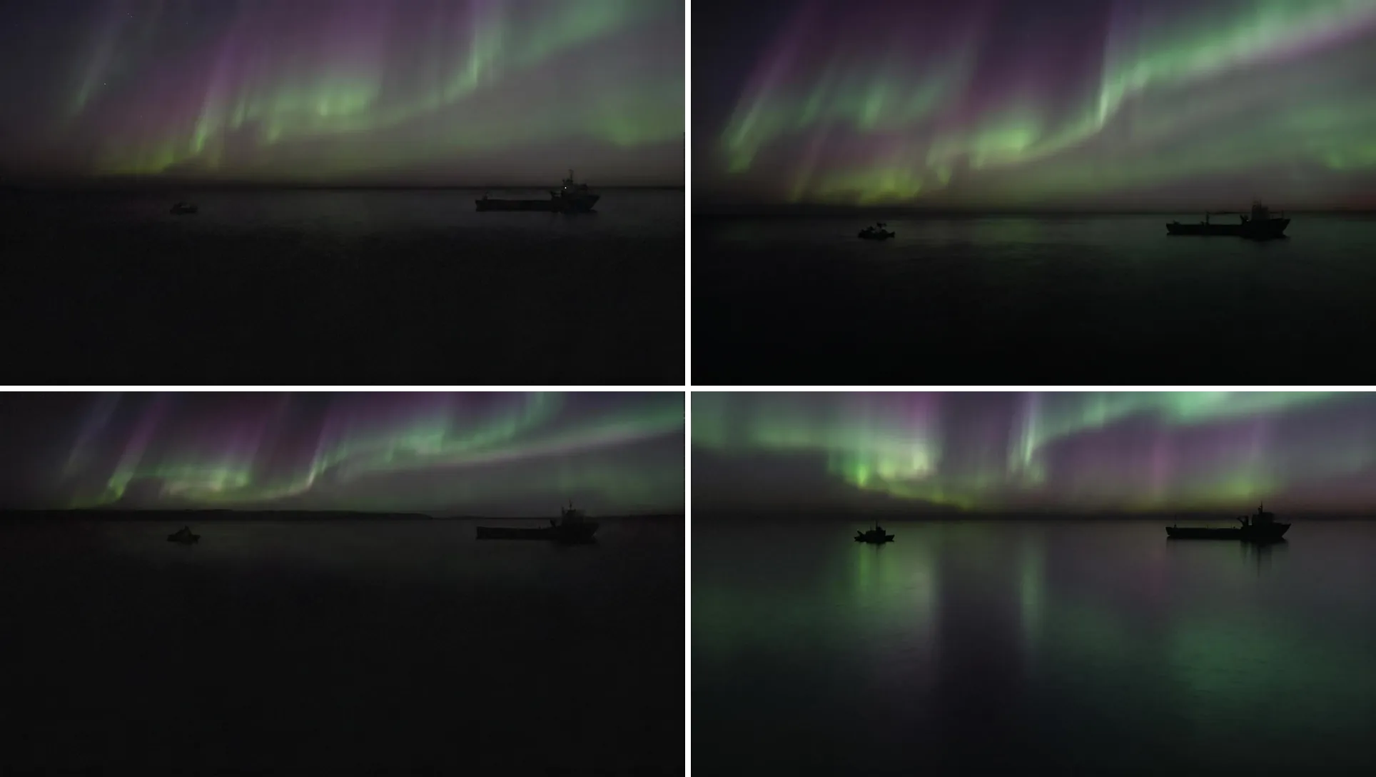 Four inconsistent aurora borealis generations from the bad input image, with the vessels displaced