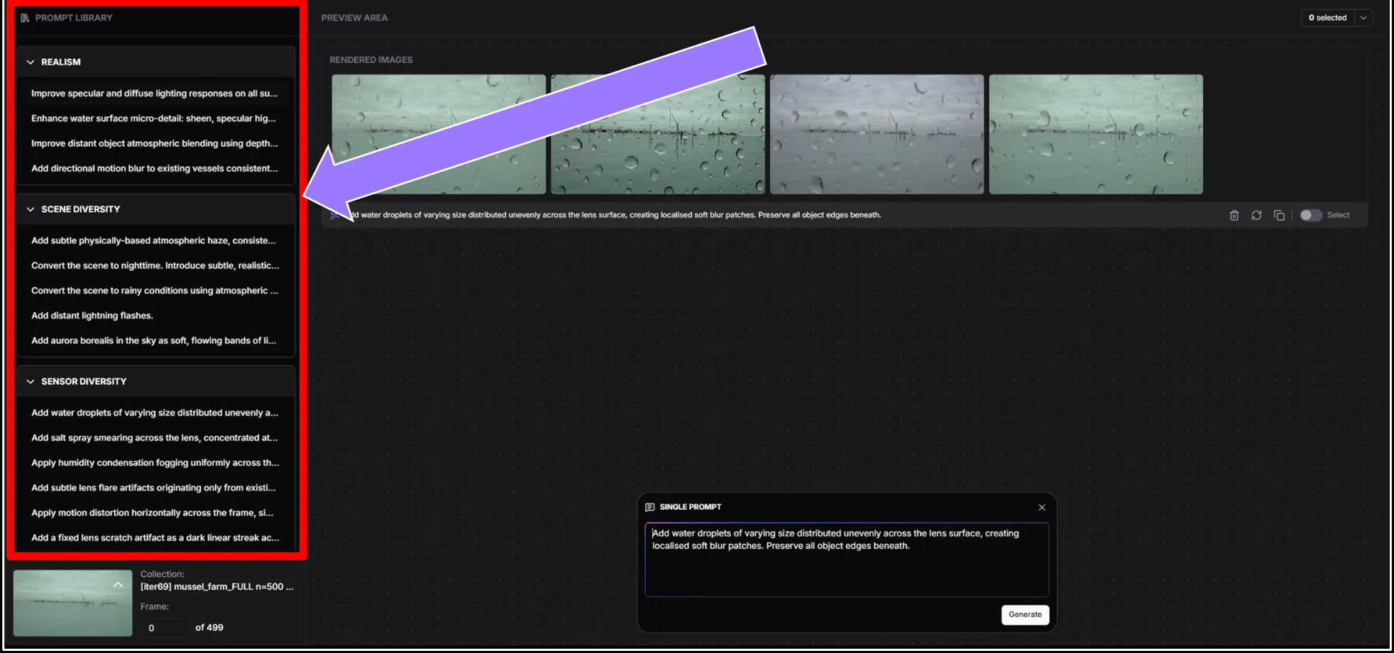 The Neural Rendering screen with the prompt library highlighted on the left