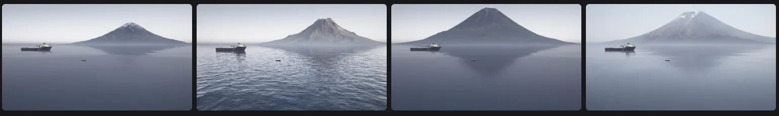 Generations from the unspecific prompt, where the water surface changes between images