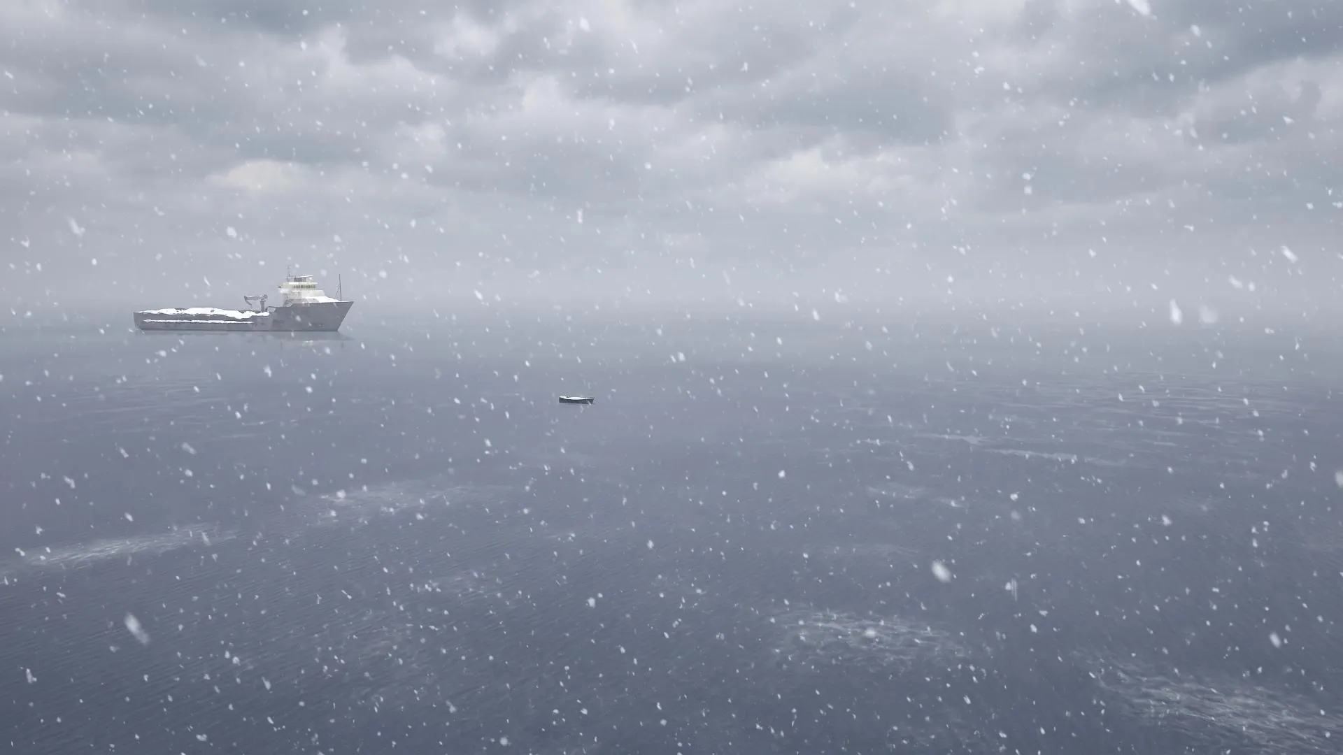 Result with snow falling from cloudy skies