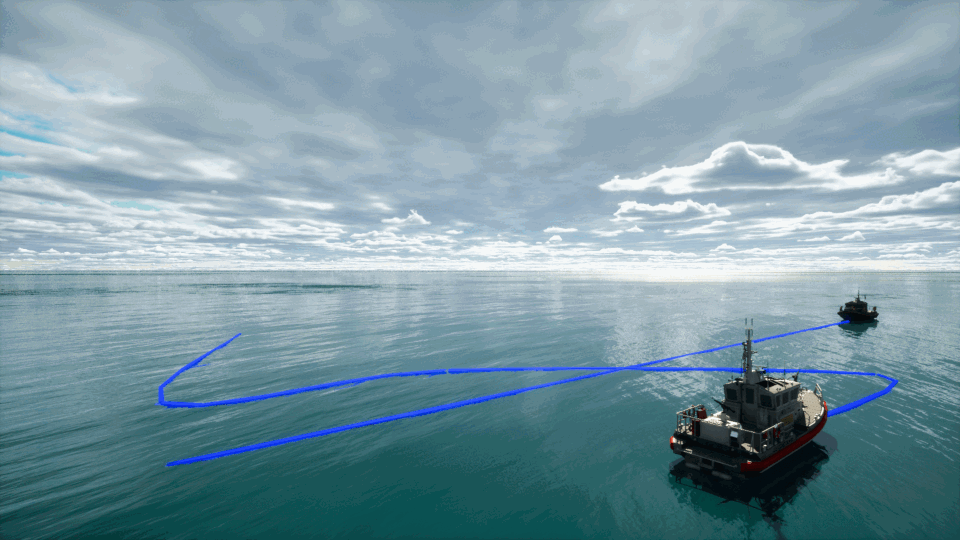 Boats moving along straight and curved paths