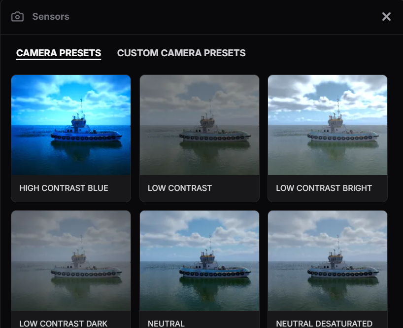 Select sensor presets from the bottom drawer
