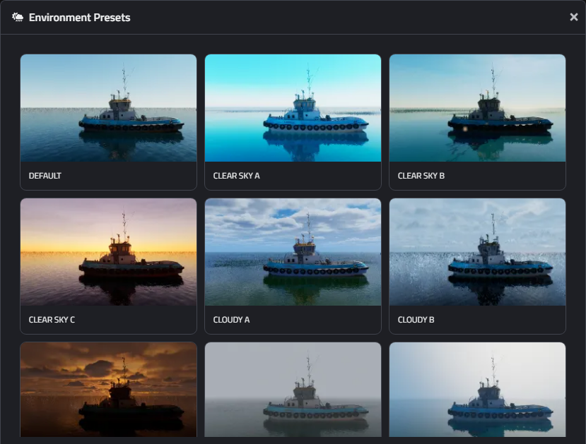 Select environment presets from the bottom drawer